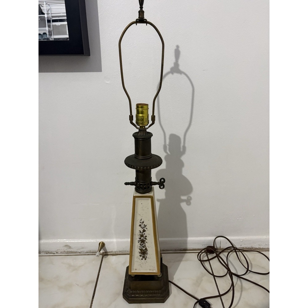 Vintage Traditional Ceramic & Brass Table Lamp Large Floral Decor 32"